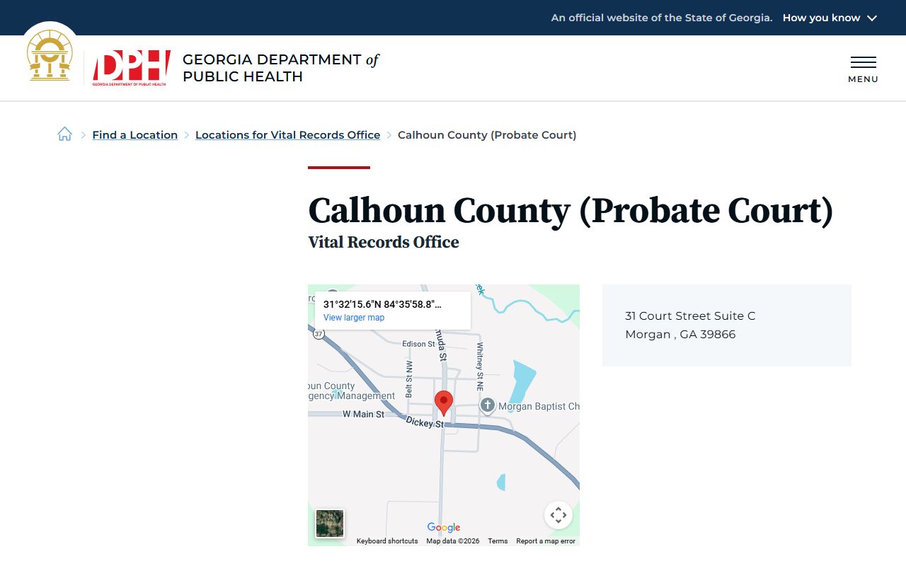 Calhoun County Georgia Probate Court page for obituary and death records