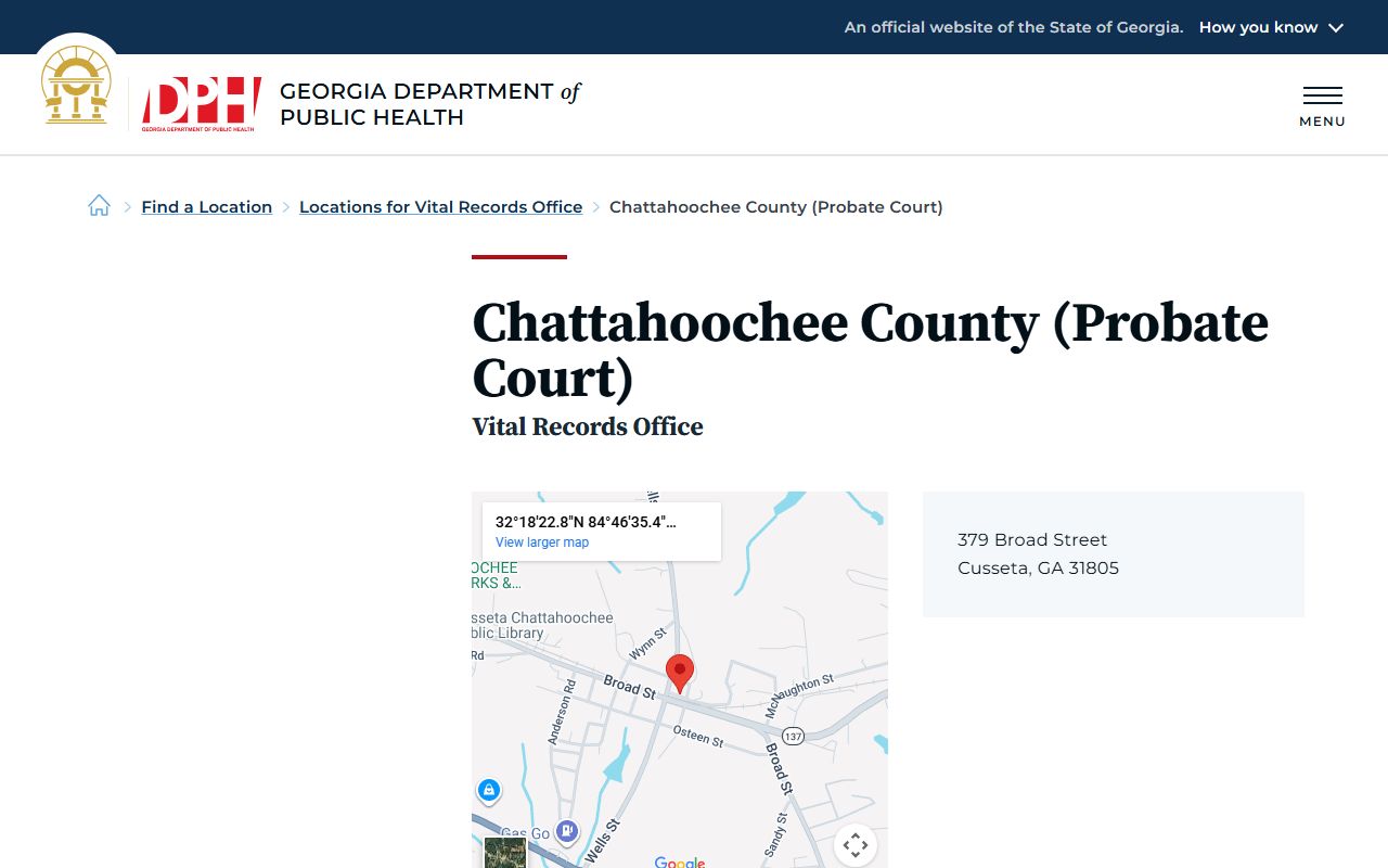 Chattahoochee County Georgia Probate Court page for obituary and death records