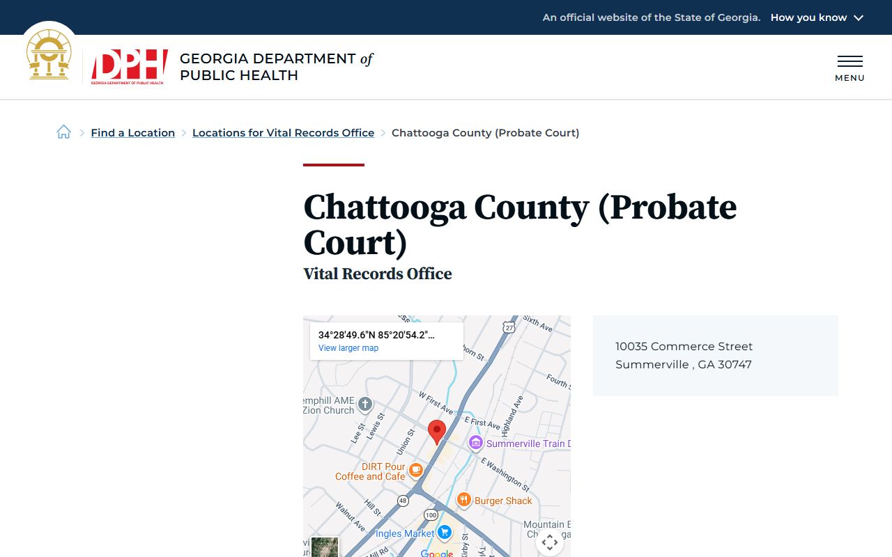 Chattooga County Georgia Probate Court page for obituary and death records
