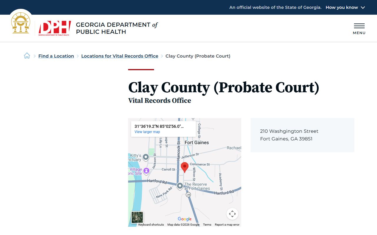 Clay County Georgia Probate Court page for obituary and death records