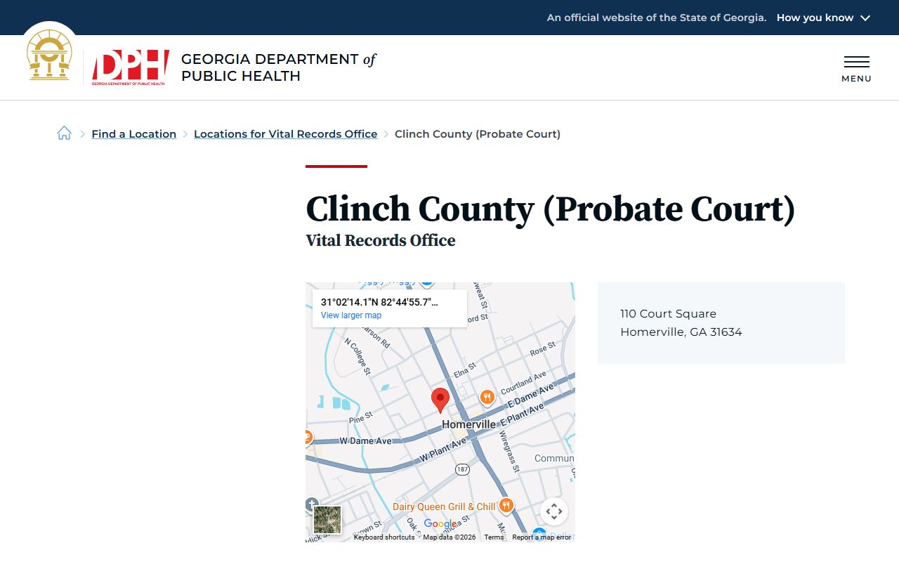 Clinch County Georgia Probate Court page for obituary and death records