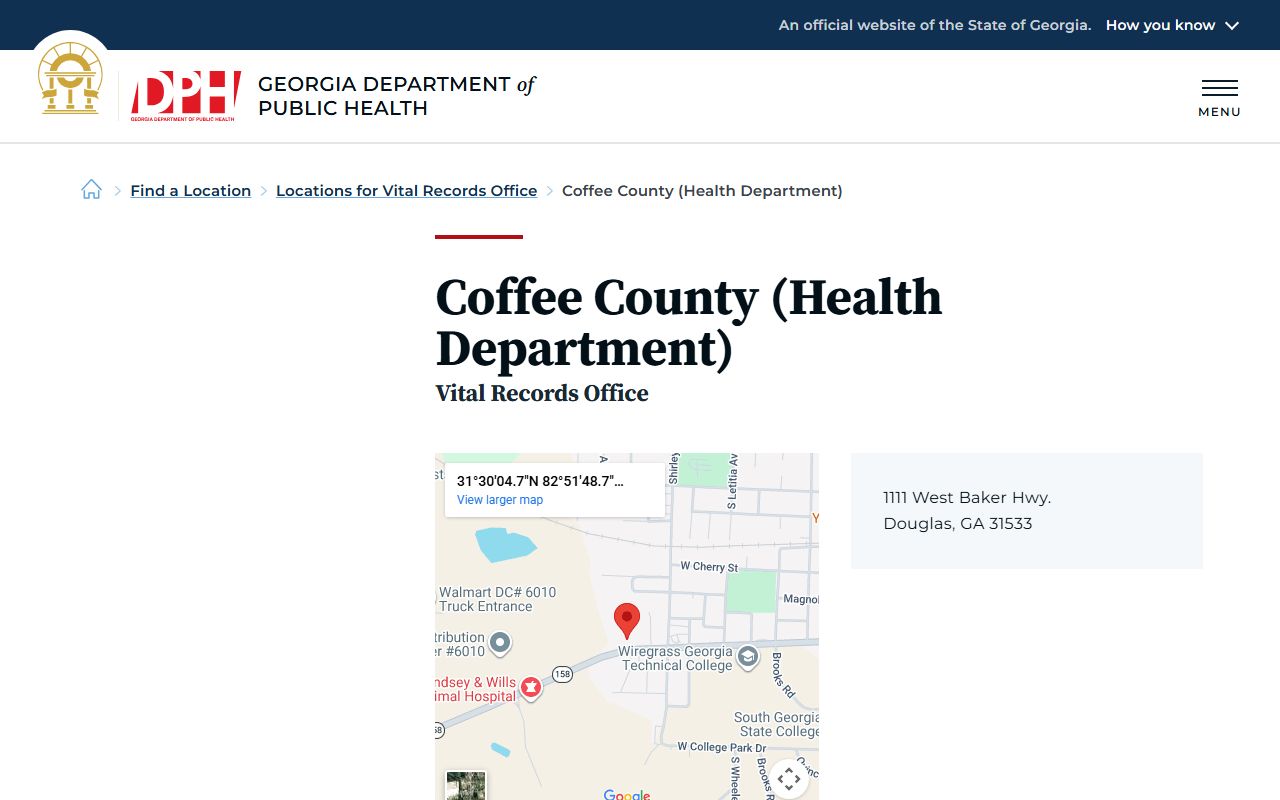 Coffee County Georgia Health Department page for obituary and death records
