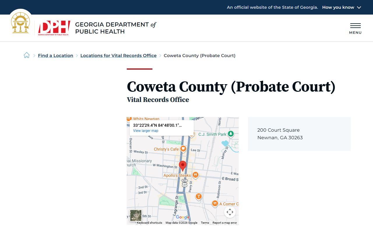 Coweta County Georgia Probate Court page for obituary and death records