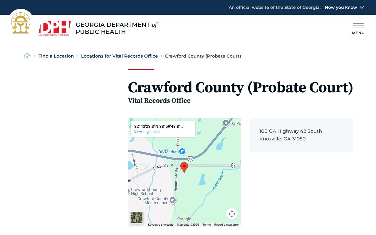 Crawford County Georgia Probate Court page for obituary and death records