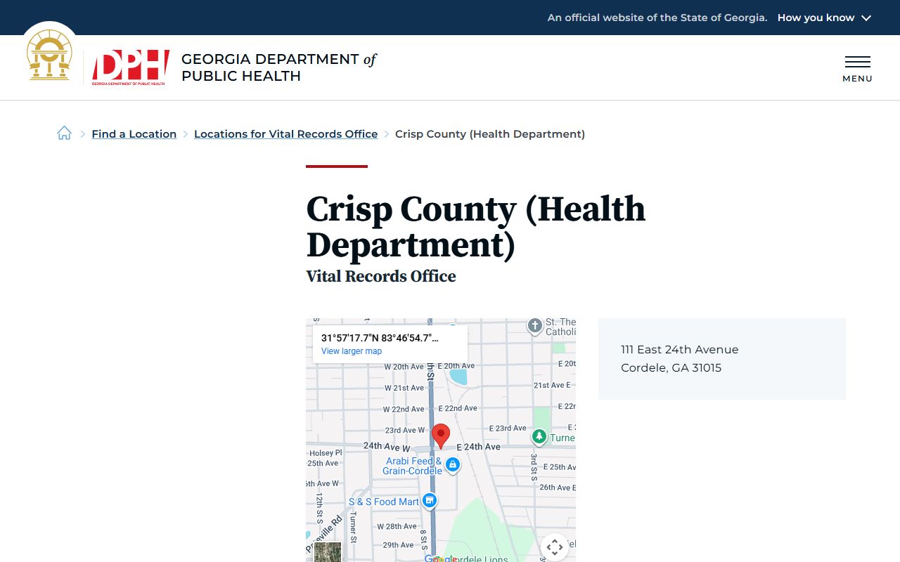 Crisp County Georgia Health Department page for obituary and death records