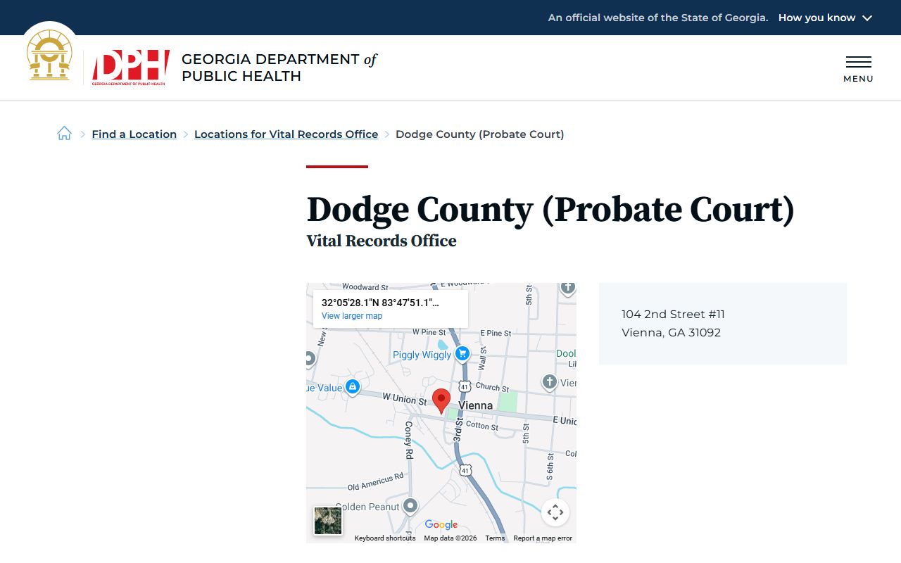 Dodge County Georgia Probate Court page for obituary and death records