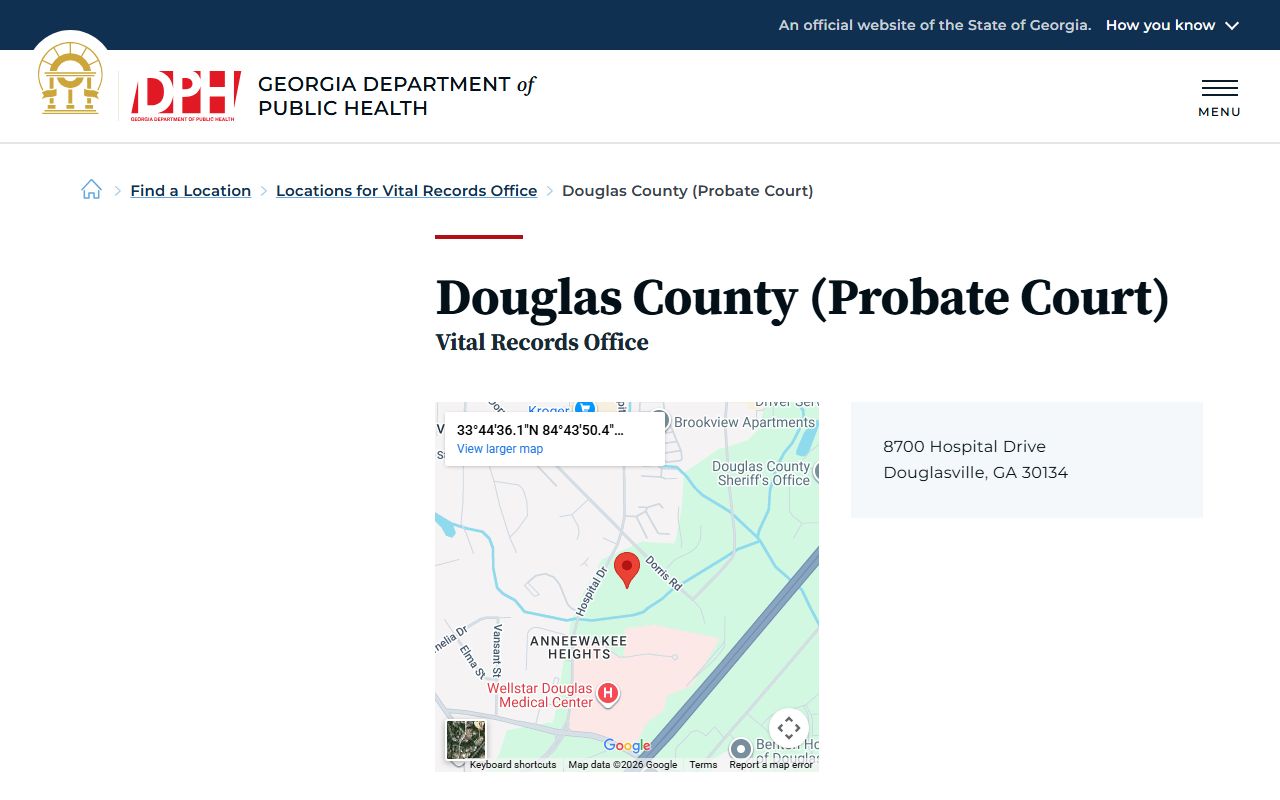 Douglas County Georgia Probate Court page for obituary and death records