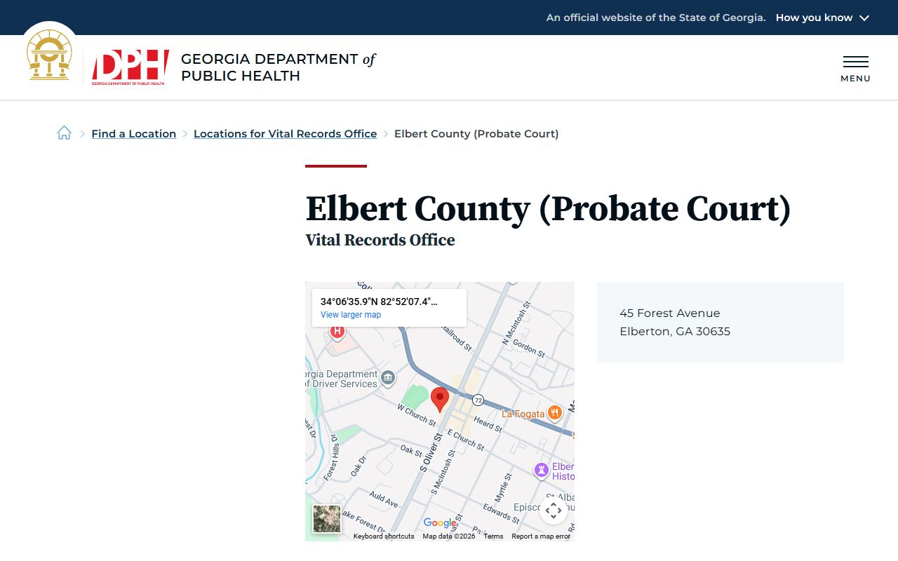 Elbert County Georgia Probate Court page for obituary and death records