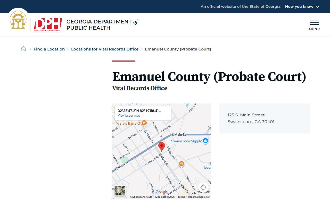 Emanuel County Georgia Probate Court page for obituary and death records
