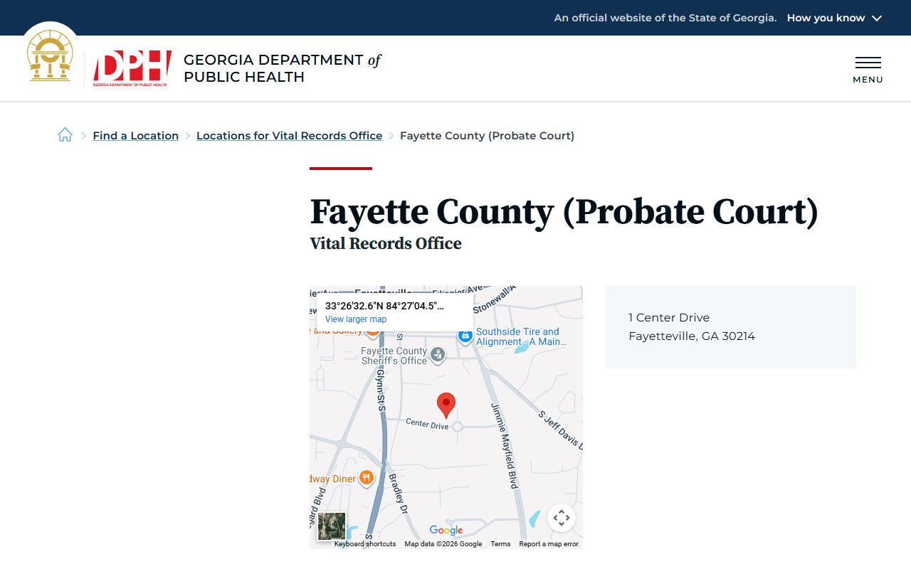 Fayette County Georgia Probate Court page for obituary and death records