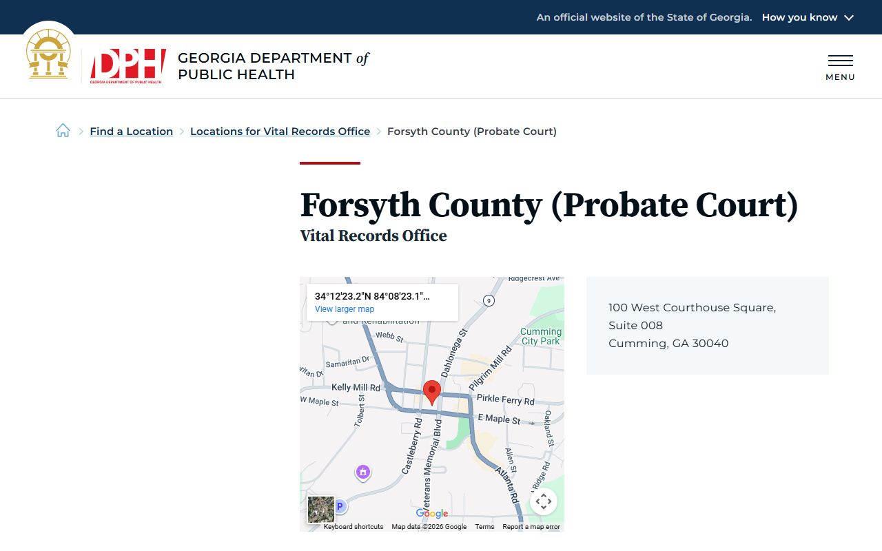 Forsyth County Georgia Probate Court page for obituary and death records