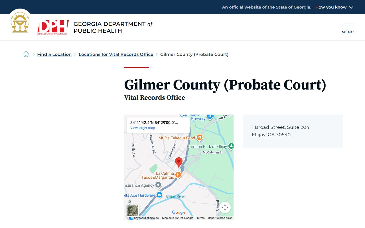 Gilmer County Georgia Probate Court page for obituary and death records