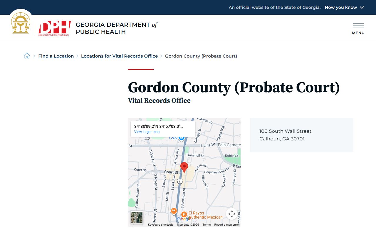 Gordon County Georgia Probate Court page for obituary and death records