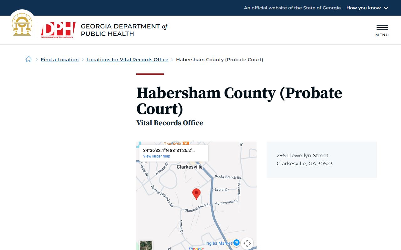 Habersham County Georgia Probate Court page for obituary and death records