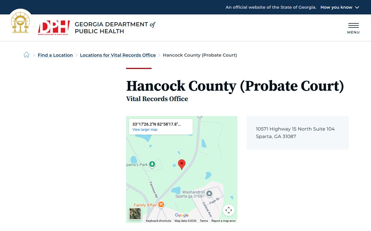 Hancock County Georgia Probate Court page for obituary and death records