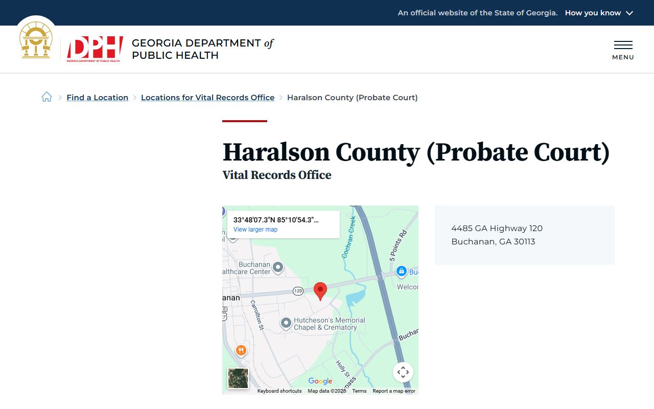 Haralson County Georgia Probate Court page for obituary and death records