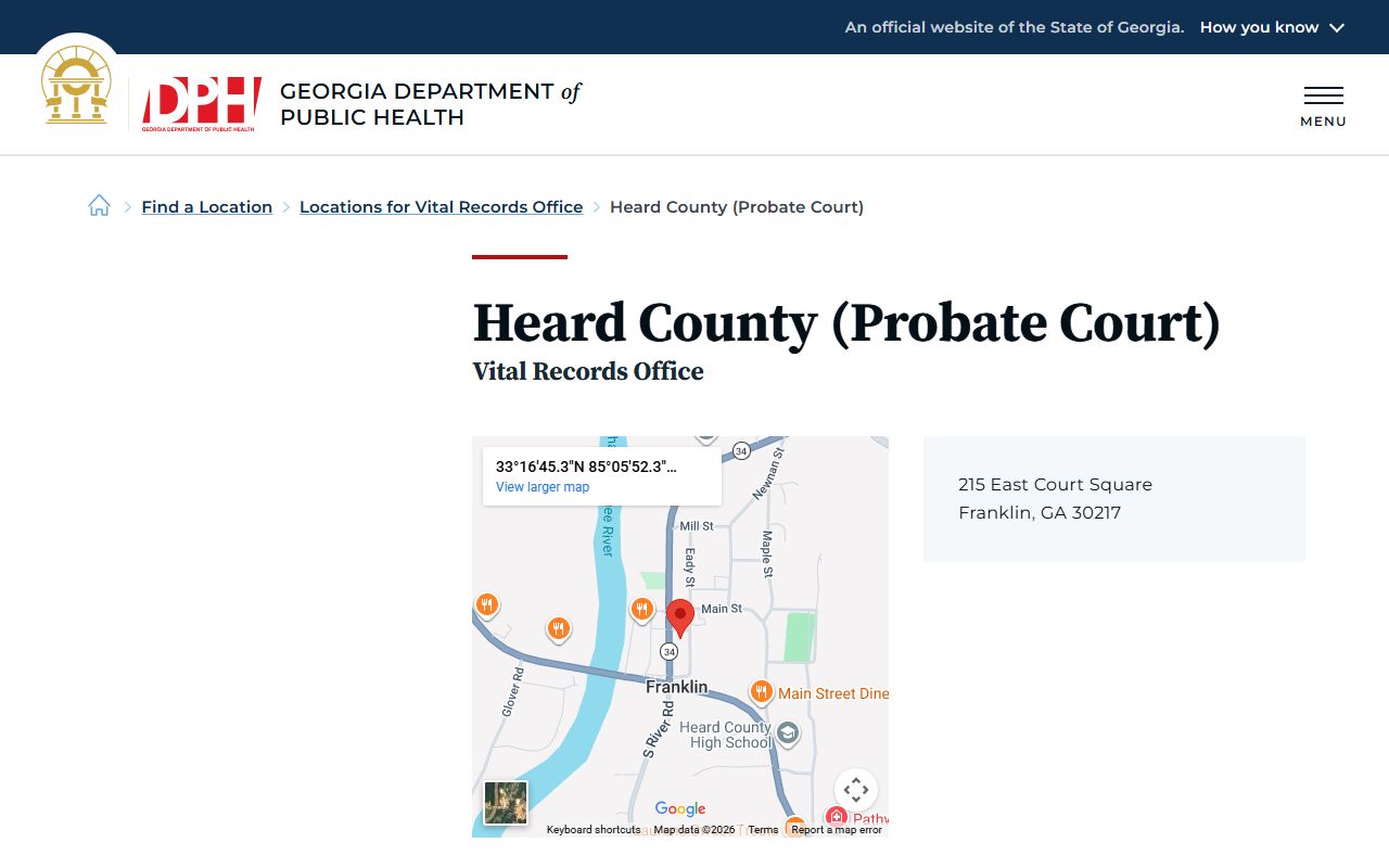 Heard County Georgia Probate Court page for obituary and death records