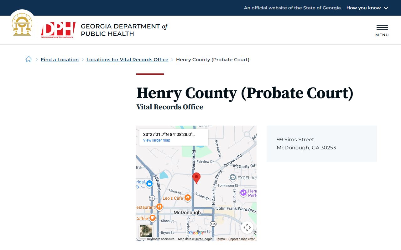 Henry County Georgia Probate Court page for obituary and death records