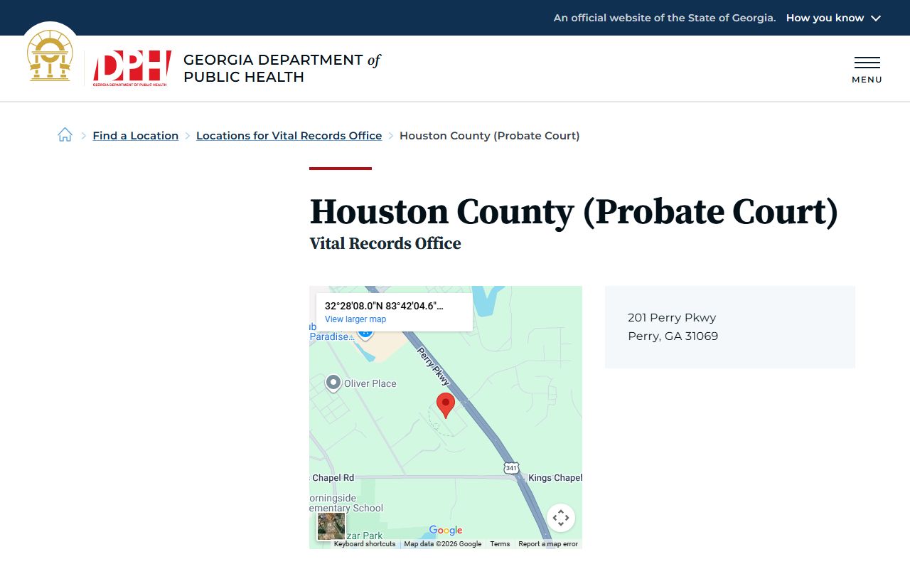 Houston County Georgia Probate Court page for obituary and death records