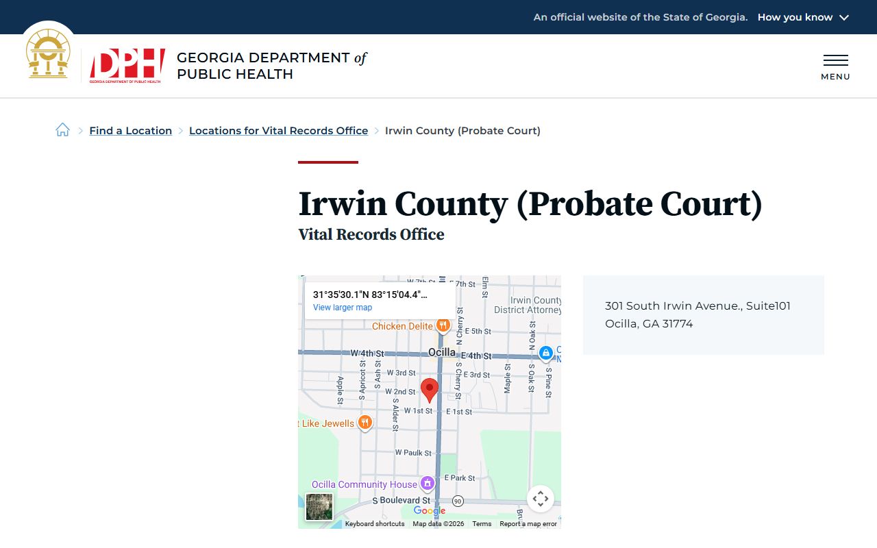 Irwin County Georgia Probate Court page for obituary and death records