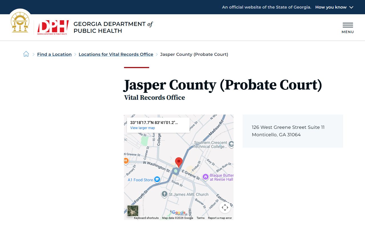 Jasper County Georgia Probate Court page for obituary and death records