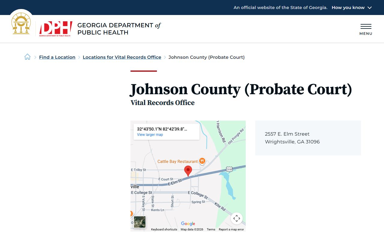 Johnson County Georgia Probate Court page for obituary and death records