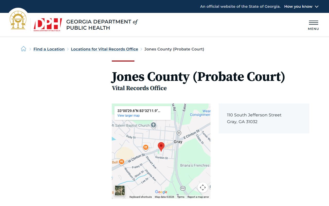 Jones County Georgia Probate Court page for obituary and death records