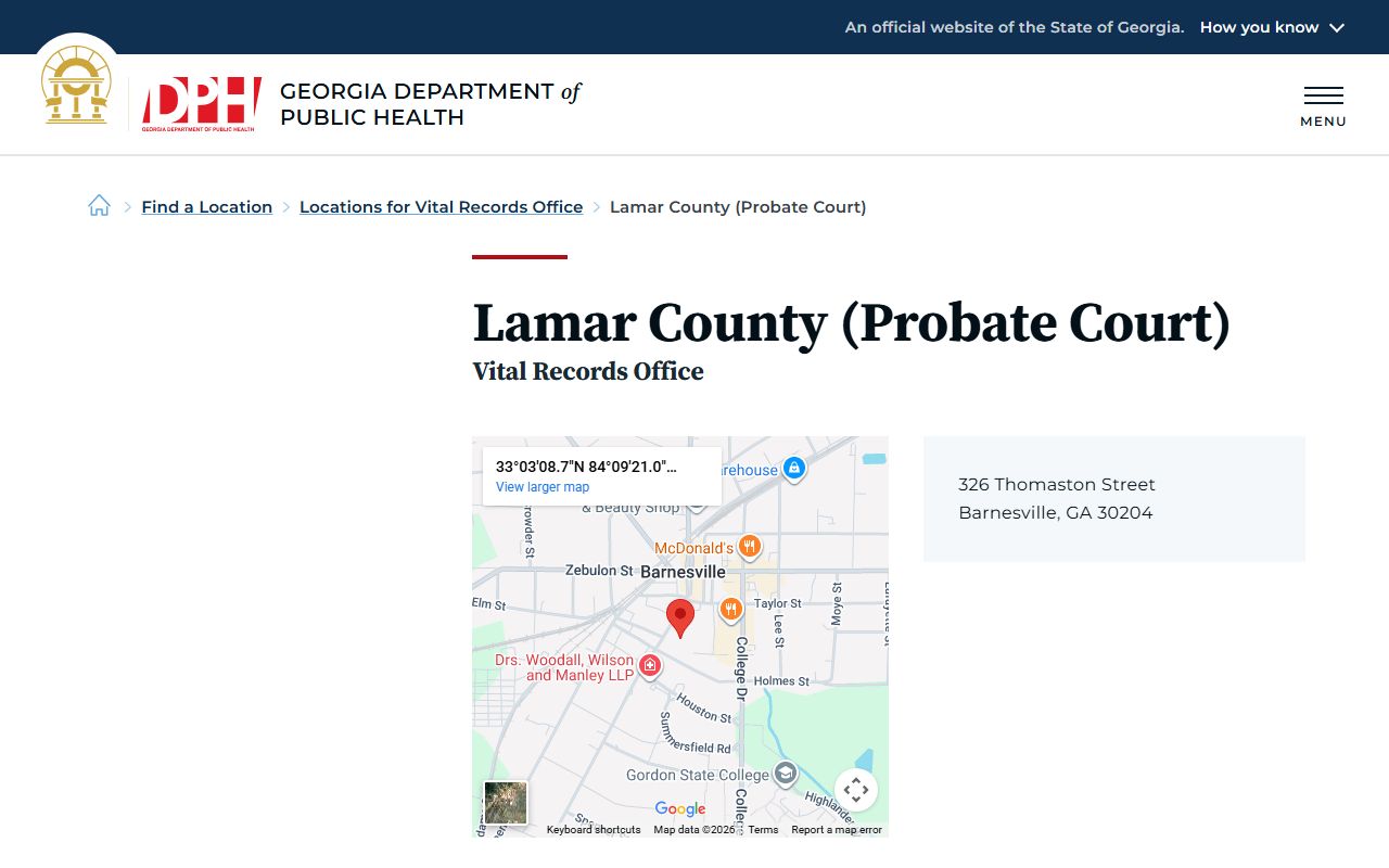Lamar County Georgia Probate Court page for obituary and death records