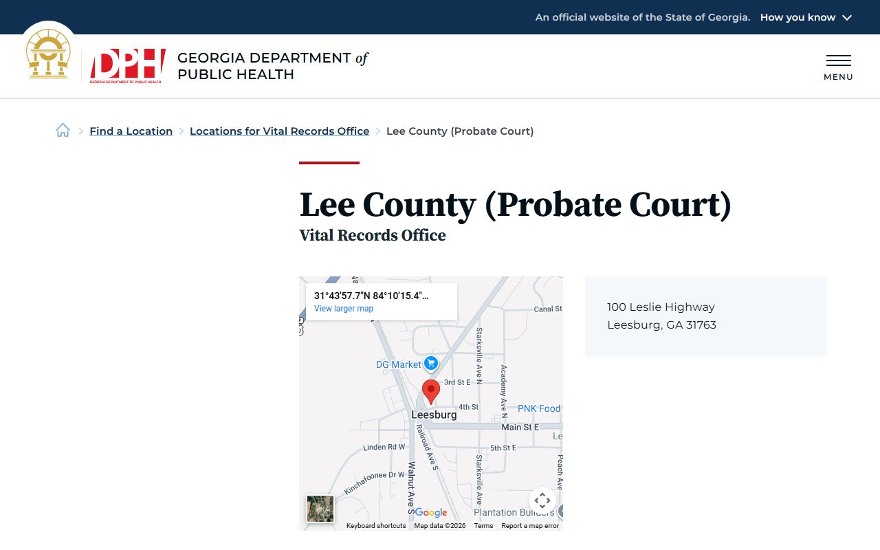 Lee County Georgia Probate Court page for obituary and death records