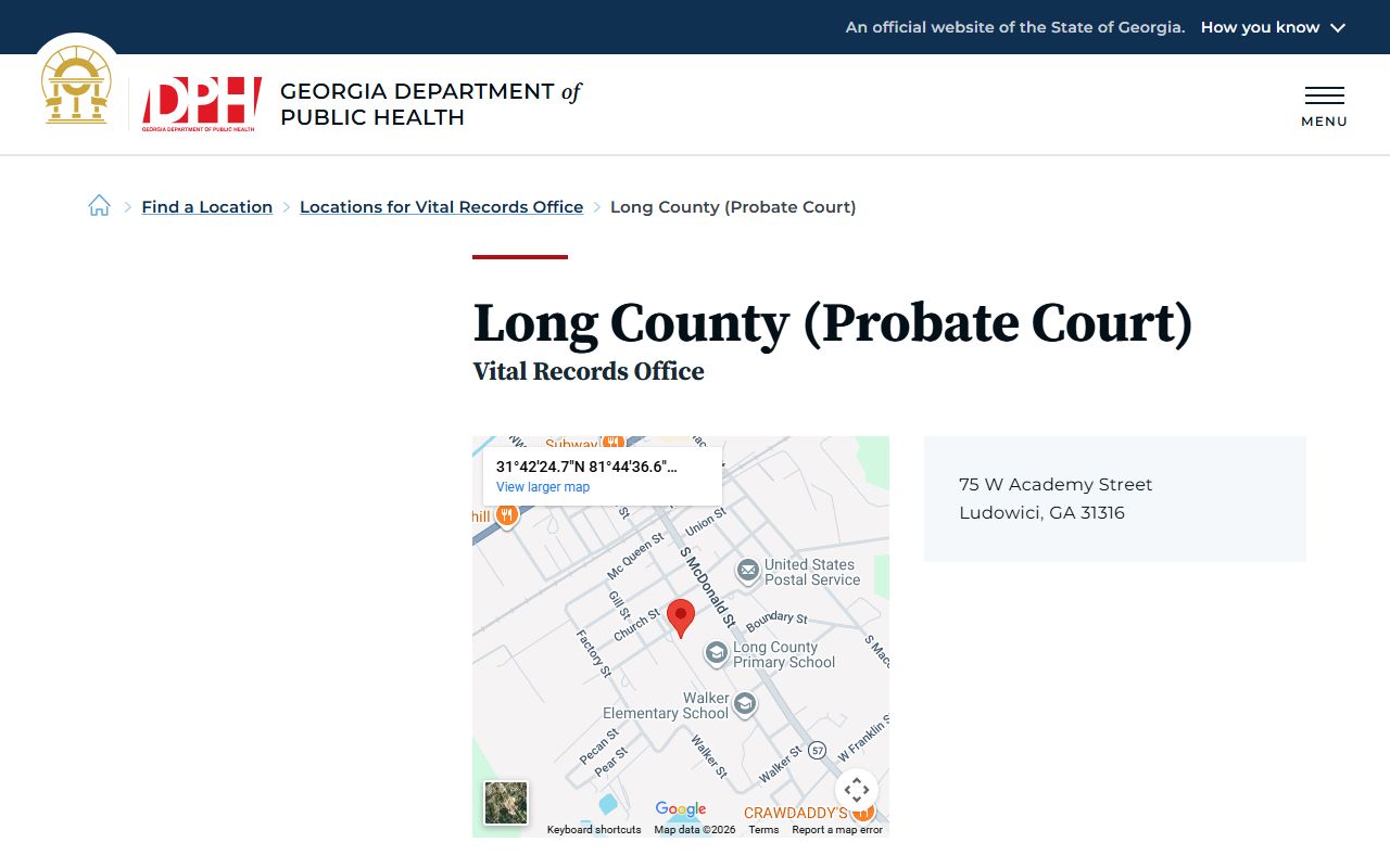Long County Georgia Probate Court page for obituary and death records
