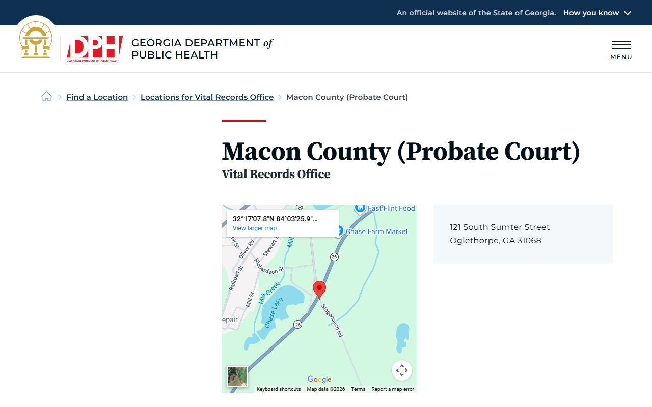 Macon County Georgia Probate Court page for obituary and death records