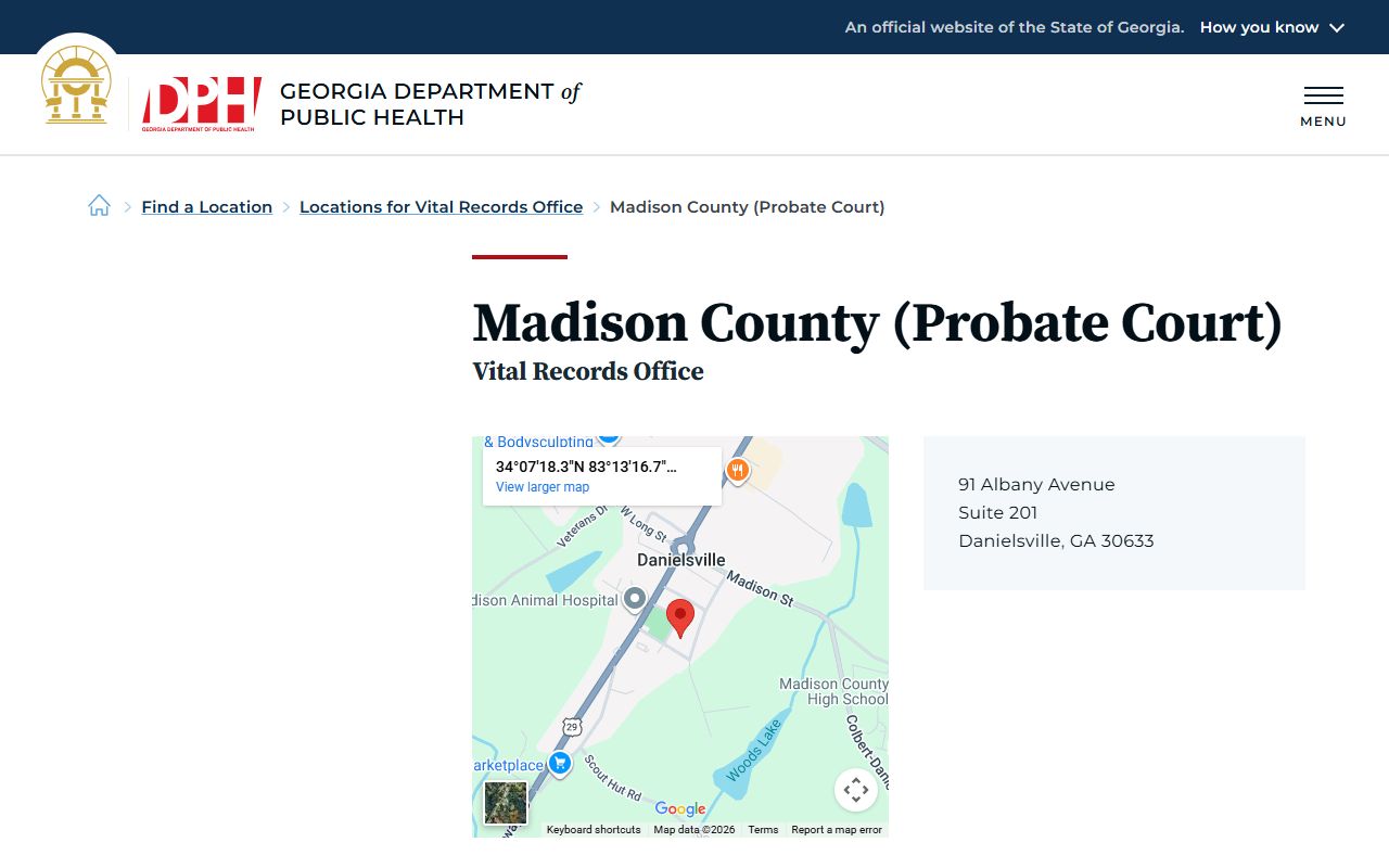 Madison County Georgia Probate Court page for obituary and death records