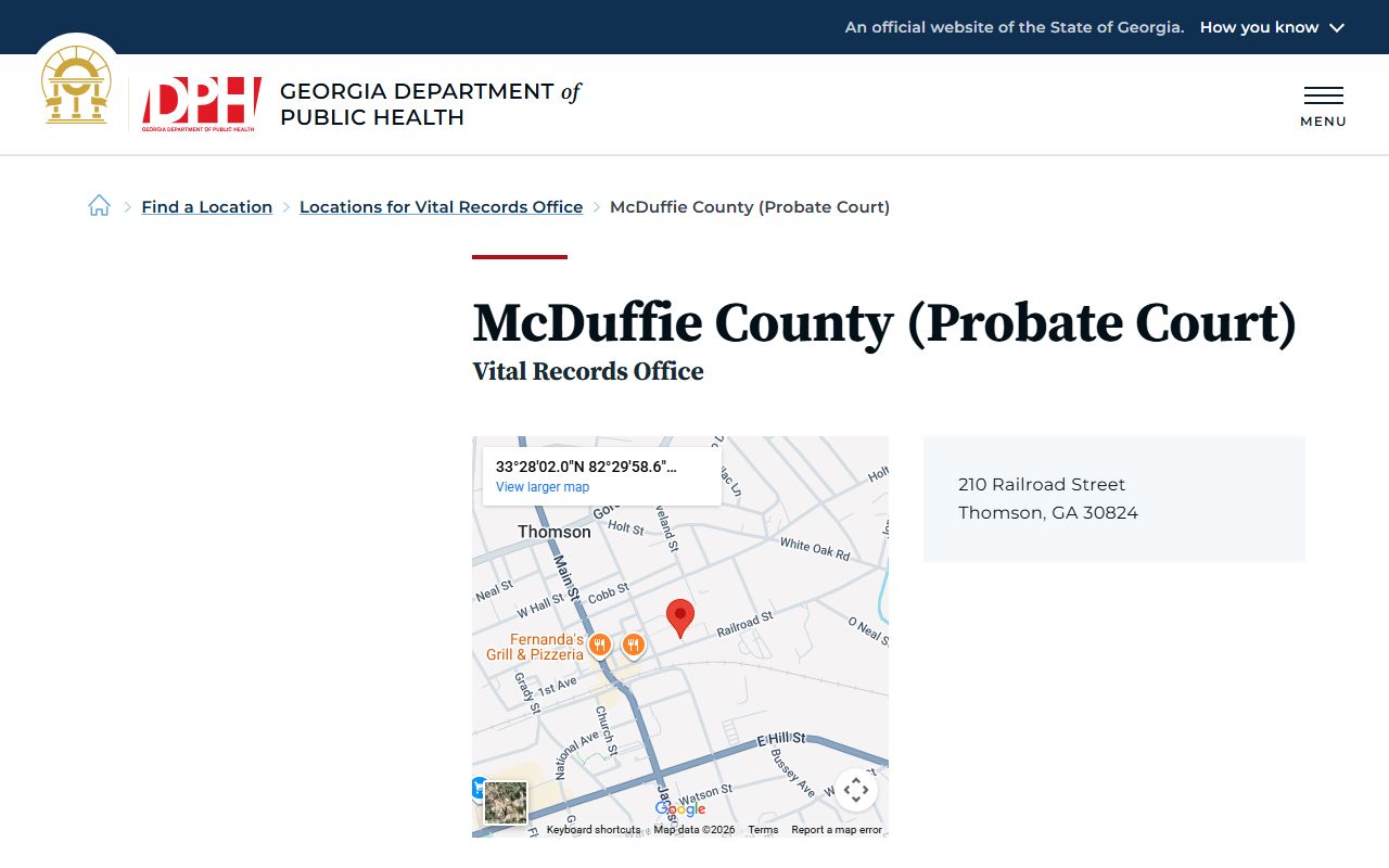 McDuffie County Georgia Probate Court page for obituary and death records