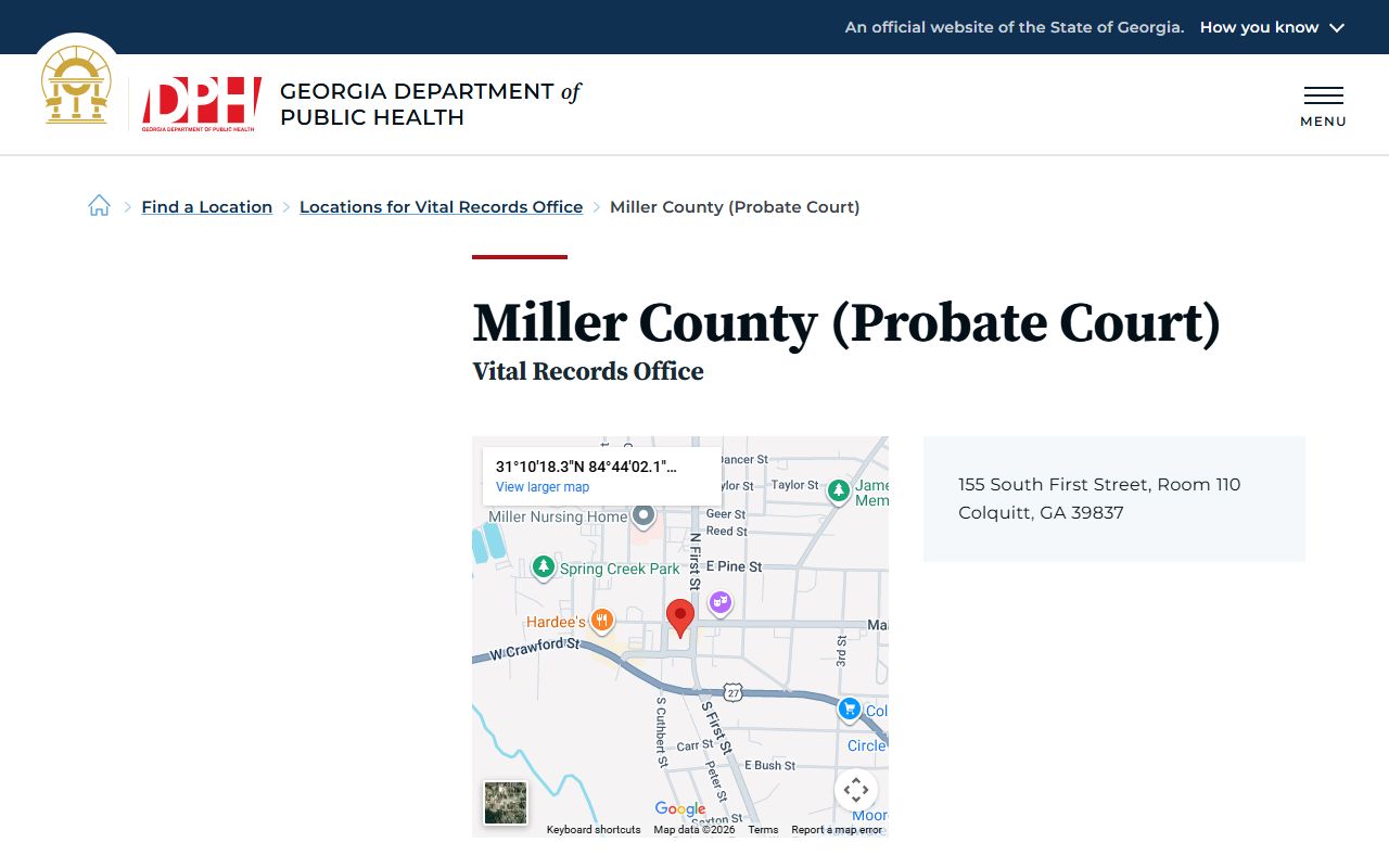 Miller County Georgia Probate Court page for obituary and death records