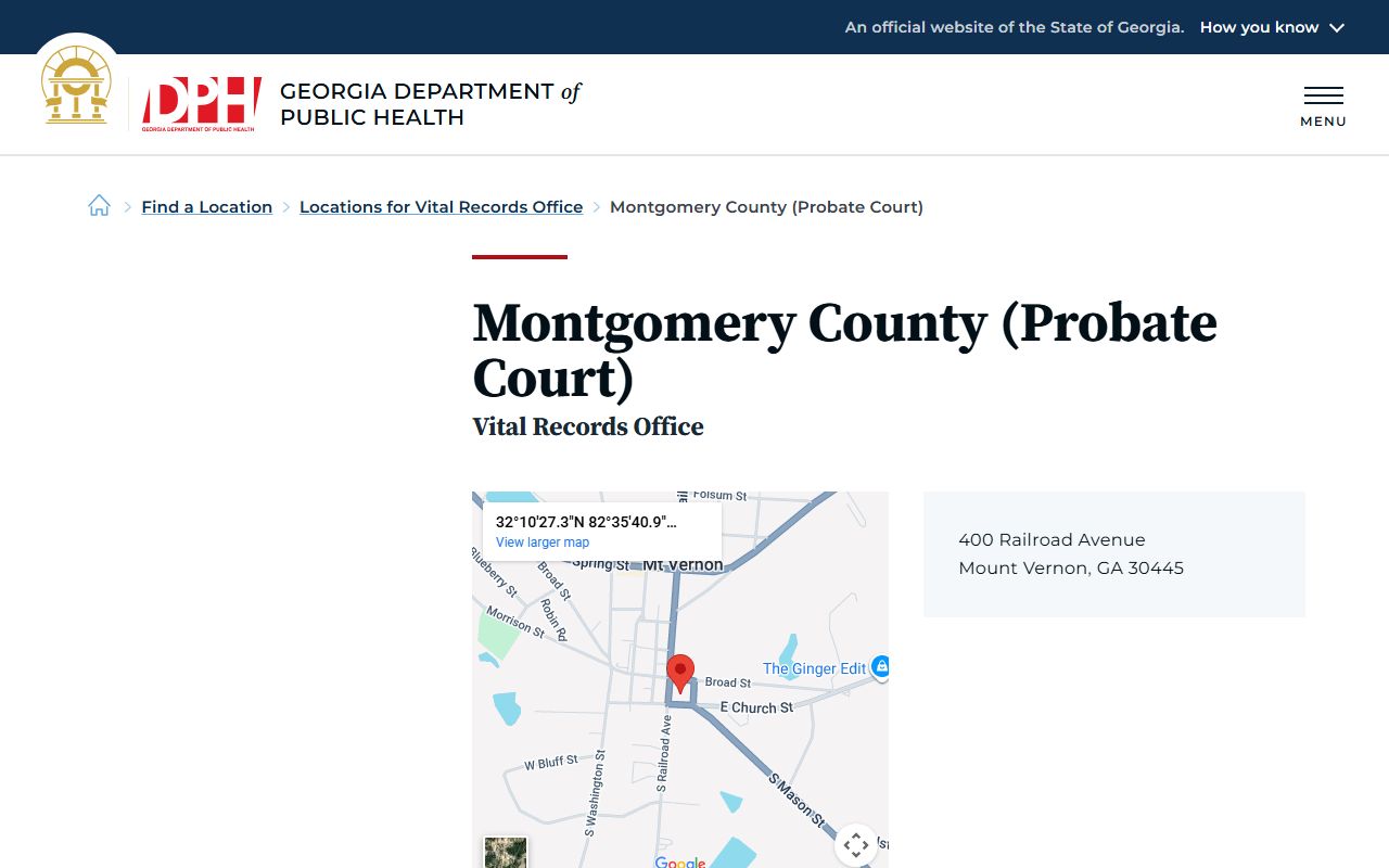 Montgomery County Georgia Probate Court page for obituary and death records