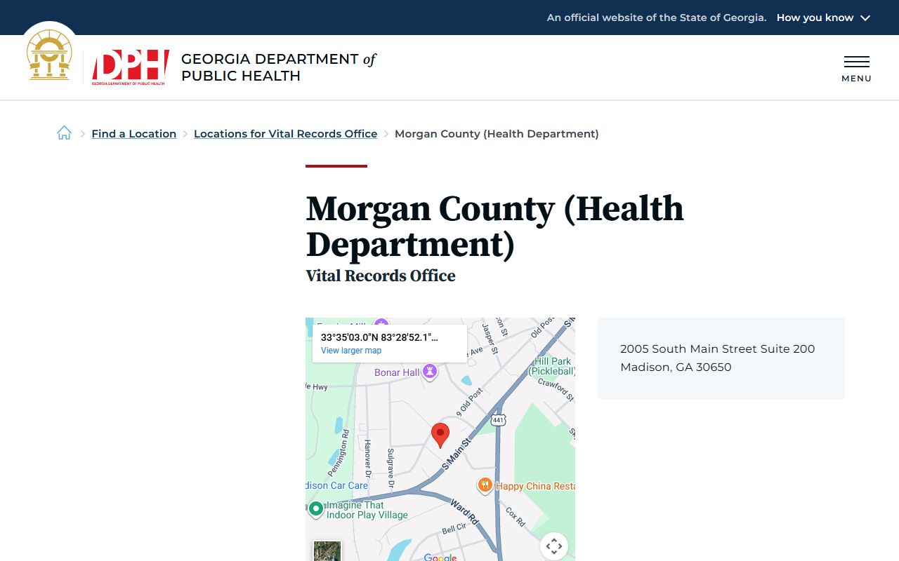 Morgan County Georgia Health Department page for obituary and death records