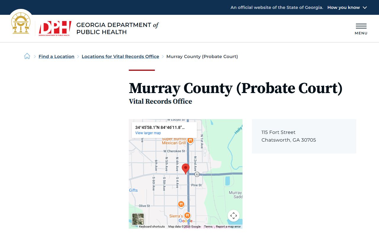 Murray County Georgia Probate Court page for obituary and death records
