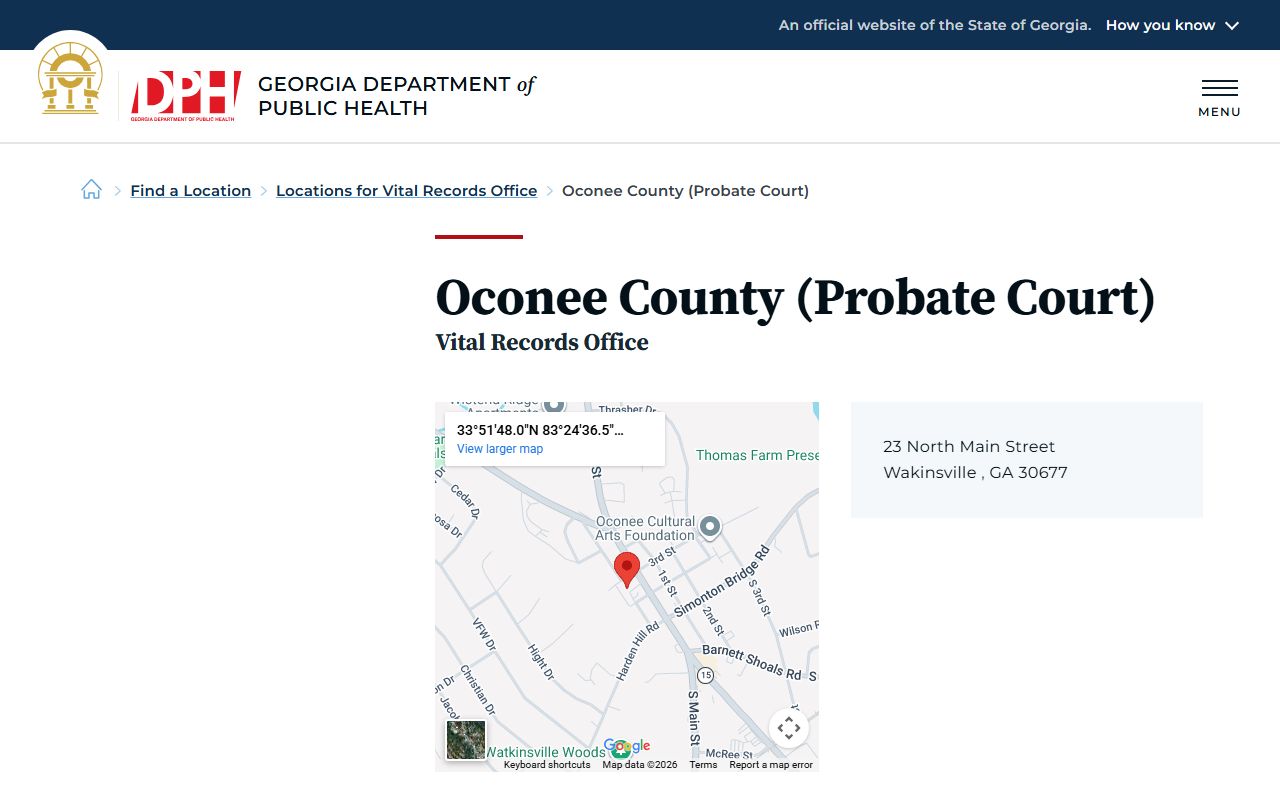 Oconee County Georgia Probate Court page for obituary and death records