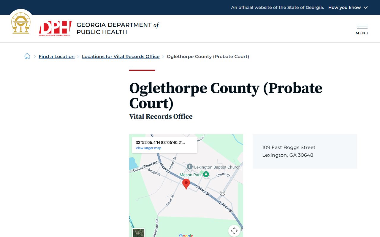 Oglethorpe County Georgia Probate Court page for obituary and death records