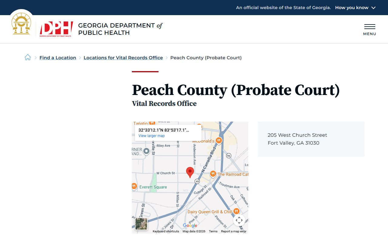 Peach County Georgia Probate Court page for obituary and death records