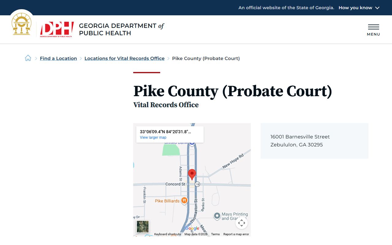 Pike County Georgia Probate Court page for obituary and death records