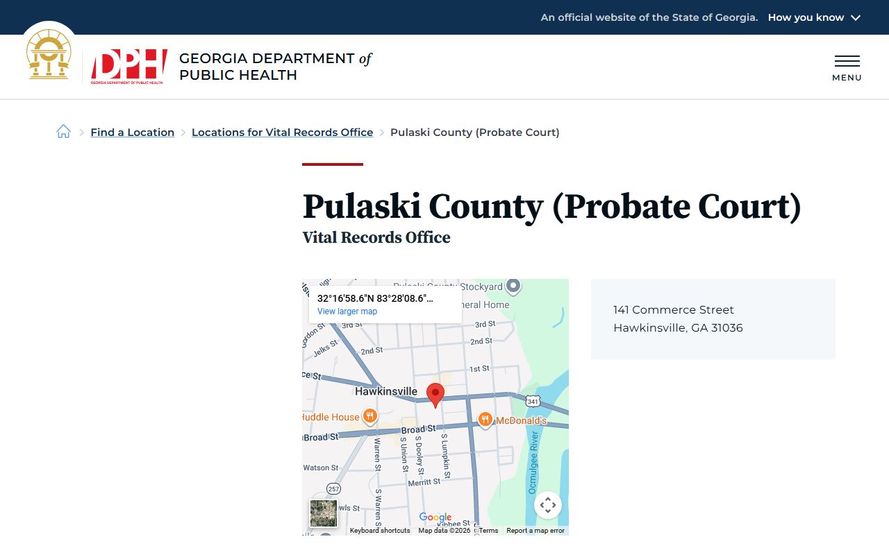 Pulaski County Georgia Probate Court page for obituary and death records
