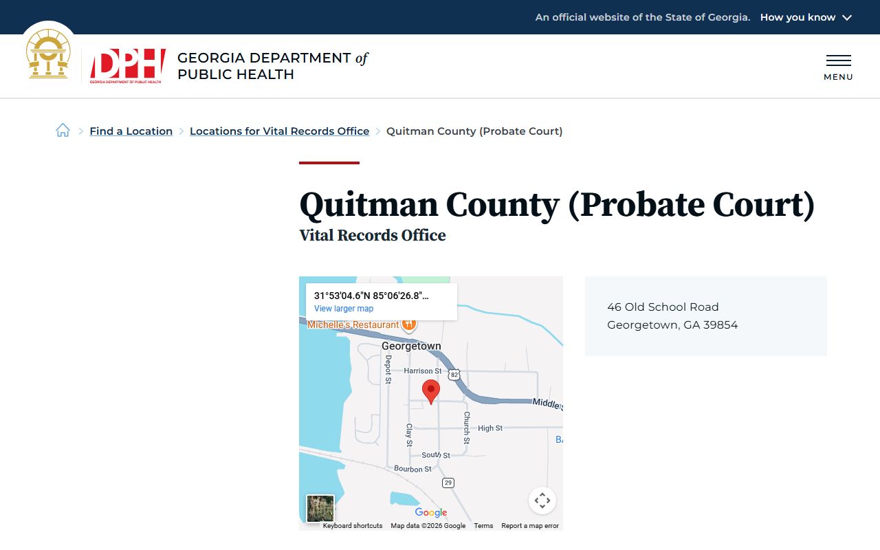Quitman County Georgia Probate Court page for obituary and death records