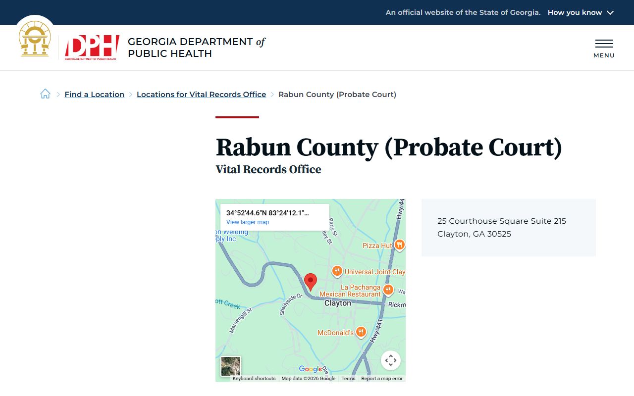 Rabun County Georgia Probate Court page for obituary and death records