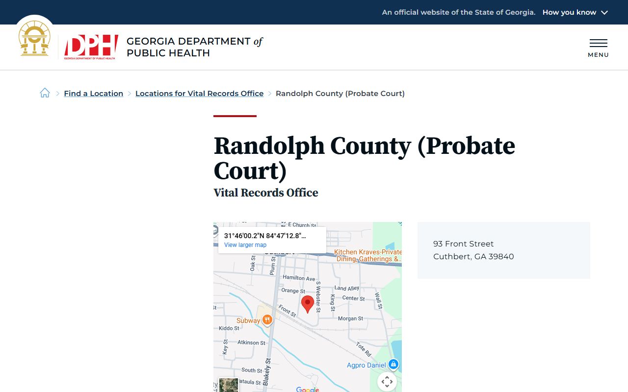 Randolph County Georgia Probate Court page for obituary and death records