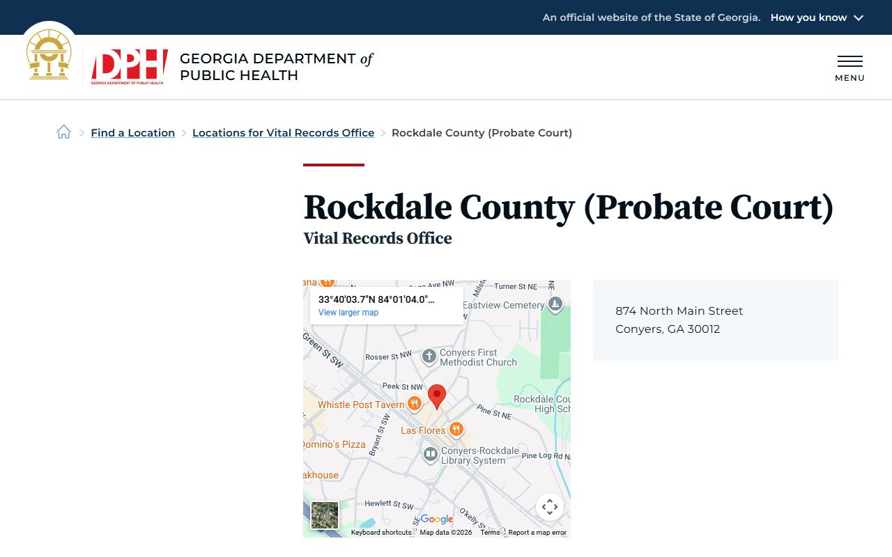 Rockdale County Georgia Probate Court page for obituary and death records