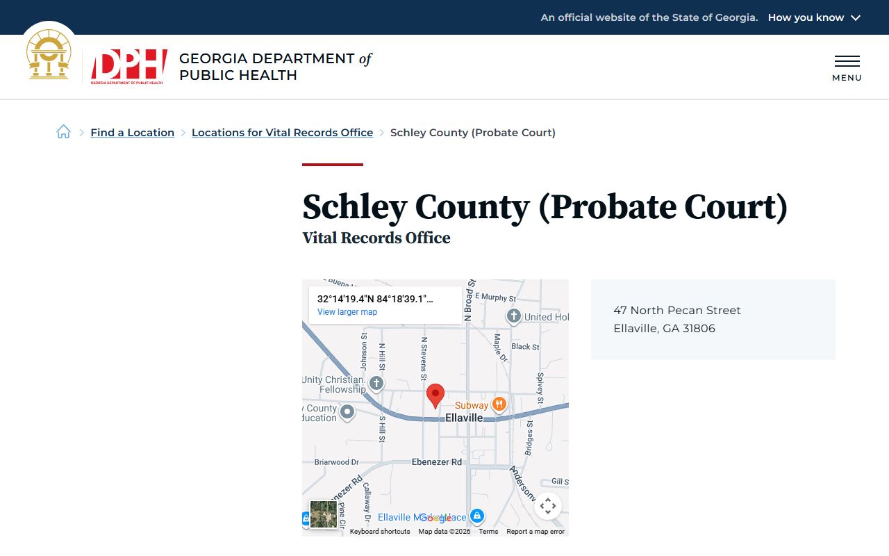 Schley County Georgia Probate Court page for obituary and death records