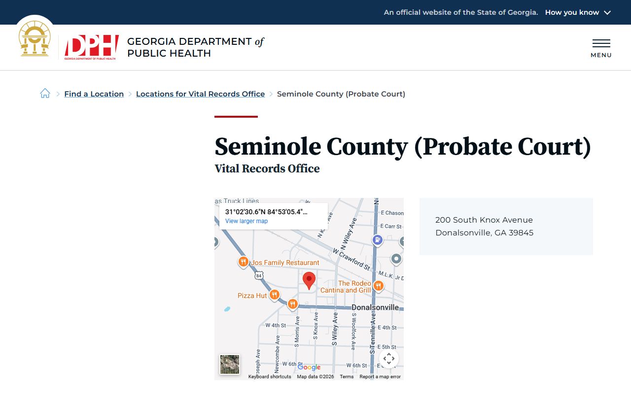 Seminole County Georgia Probate Court page for obituary and death records