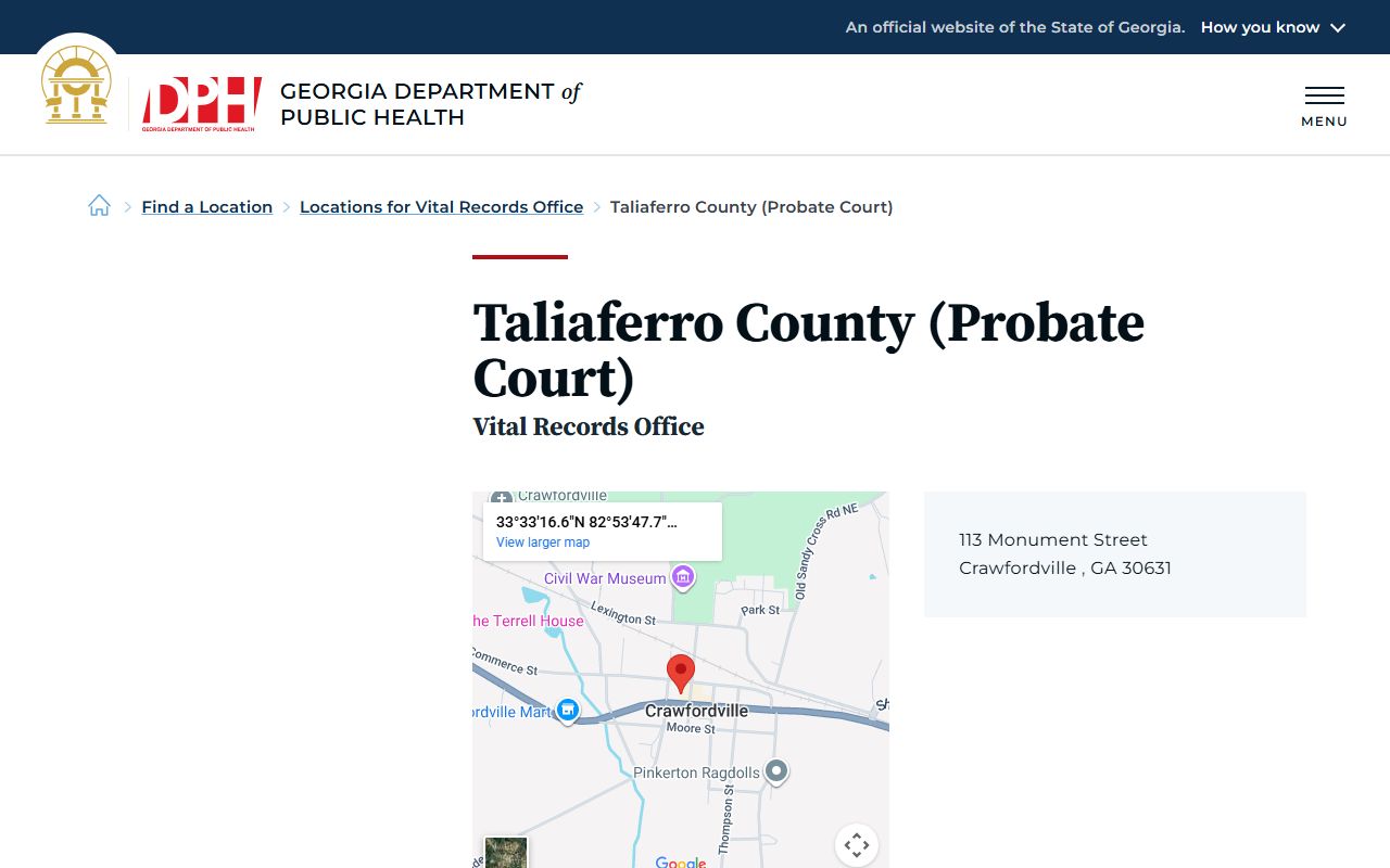 Taliaferro County Georgia Probate Court page for obituary and death records