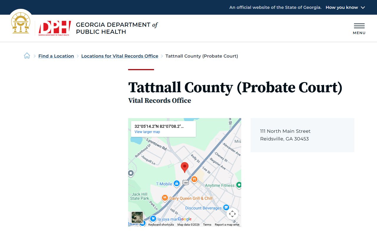 Tattnall County Georgia Probate Court page for obituary and death records